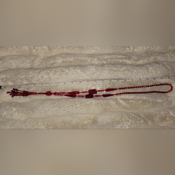 Antique 1920s Czech Red Glass Flapper Necklace Art Deco Beads 23” w/ Tassel - Picture 10 of 10